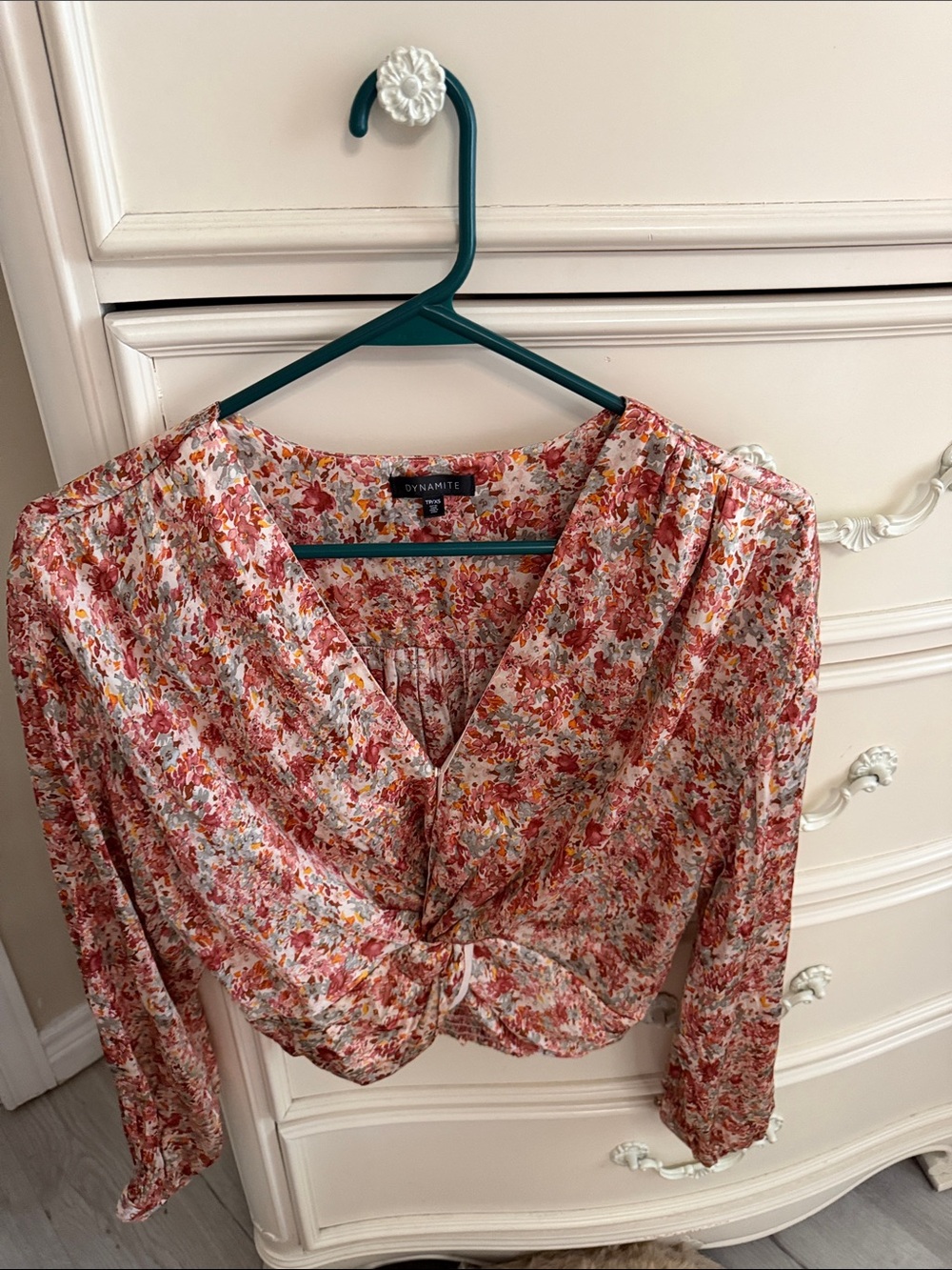 Dynamite Pink Multi Floral Twist-Front Blouse